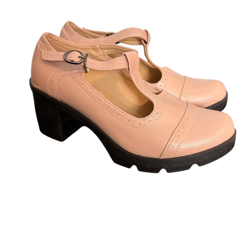 Pink Mary Jane 9.5 Chunky Block Heel T Strap Lug Sole Cottagecore Y2K Retro